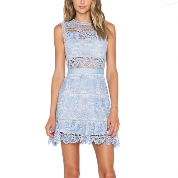 Self portrait periwinkle blue lace cutout dress with grey lining size 2 - Picture 7 of 14